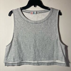 Free People Beach Muscle Crop Tank Top Brushed Terry Cloth Grey Size Medium